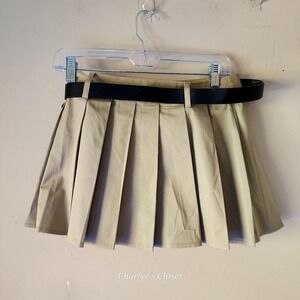 Sincerely Jules Khaki Tan Pleated Belted Schoolgirl Prep Micro Mini Skirt‎ Sz. S